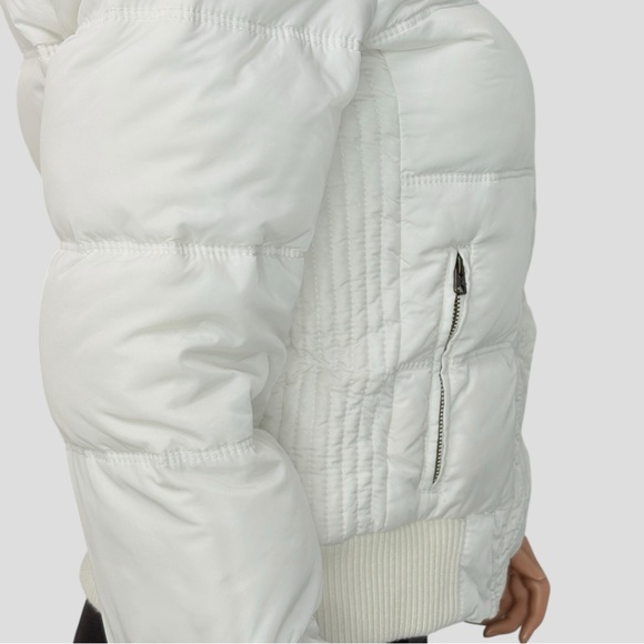 American Eagle Down Feather Puffer Jacket M White Faux Fur Hood Y2K Snow Bunny - Picture 10 of 15